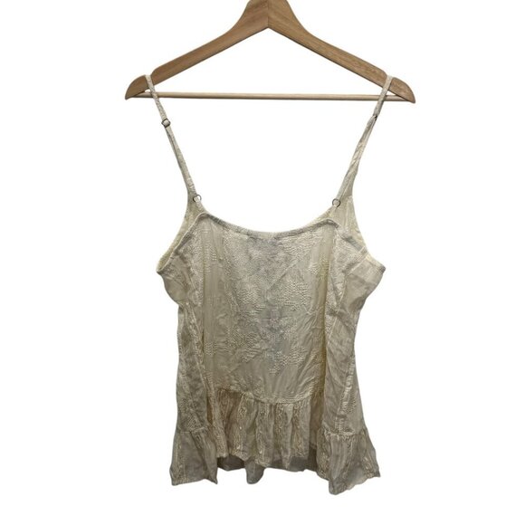 Gypsy Global Village Silk Embroidered Cream Spaghetti Strap Top Medium New - Picture 2 of 9
